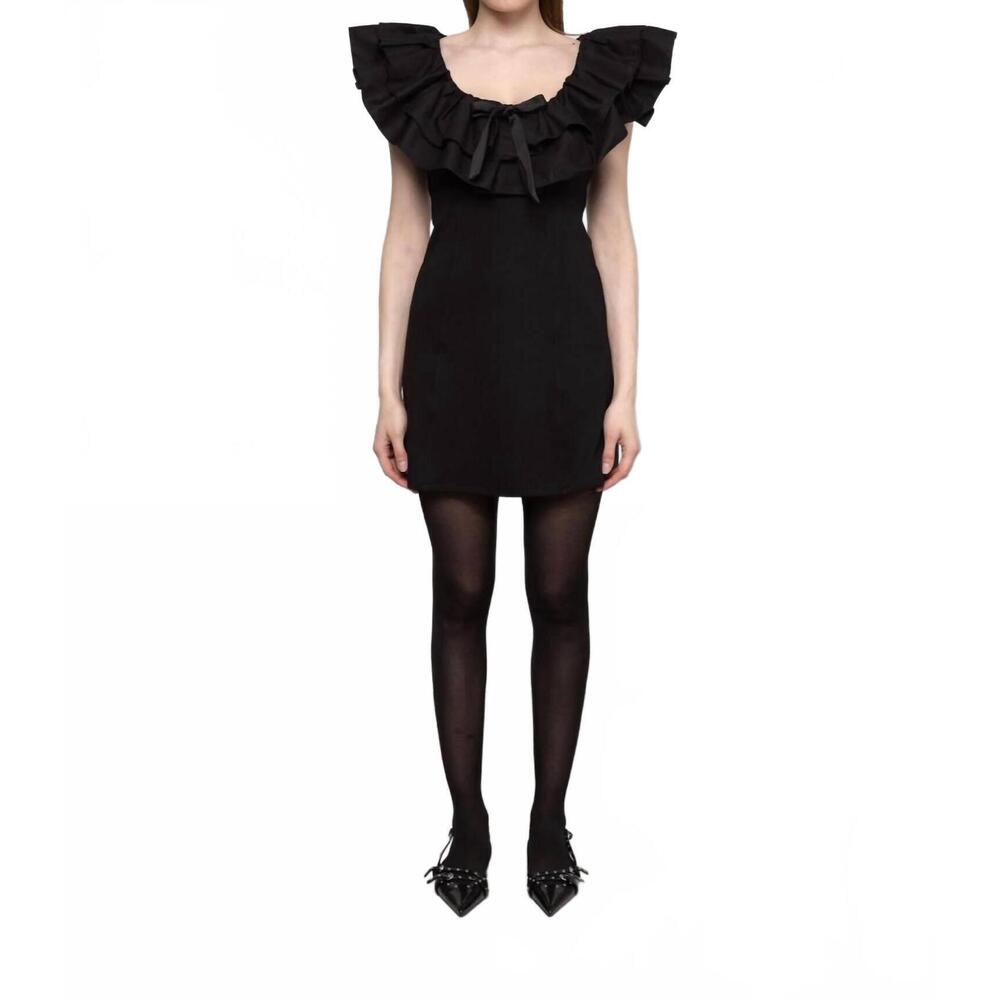 NEW ESTHE women's ruffle mini bow dress in black